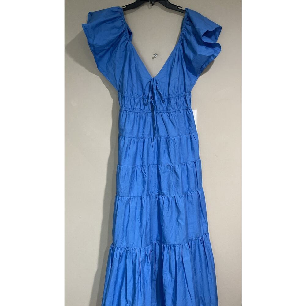 MOON RIVER Blue Tiered Ruffle Sleeve Boho Cottagecore Tiered Maxi Dress Sz Sm